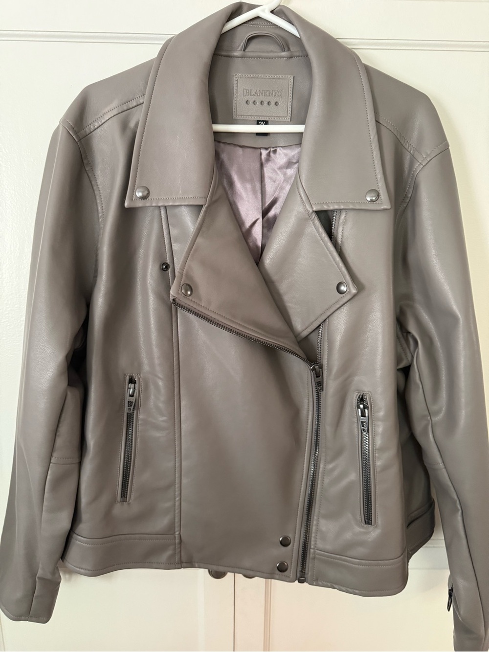 Blank NYC Gray-Taupe Faux Leather Moto Jacket